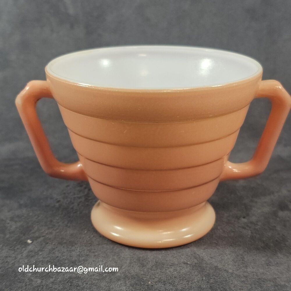 Hazel Atlas Pink Glass Monderntone Platonite Open Sugar bowl Vtg Retro Small